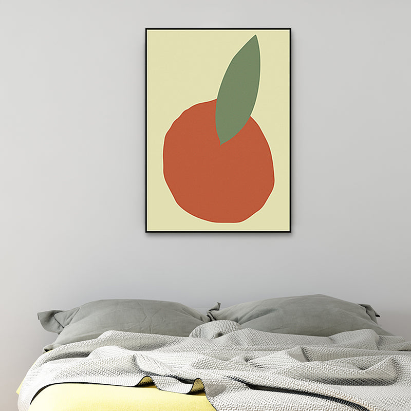 Orange and Leaf Wall Art Textured Nordic Living Room Canvas Print in Pastel Color