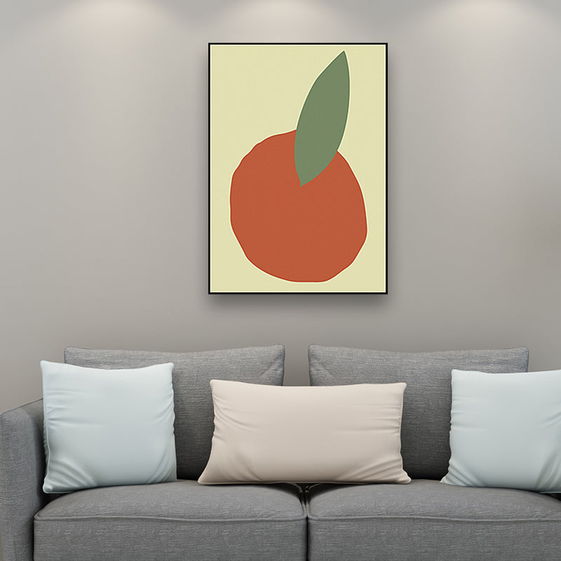 Orange and Leaf Wall Art Textured Nordic Living Room Canvas Print in Pastel Color