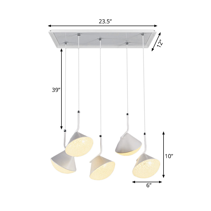 Lámpara de techo de cono blanco Metal 5 luces Luz de comedor Luz de comedor con difusor acrílico