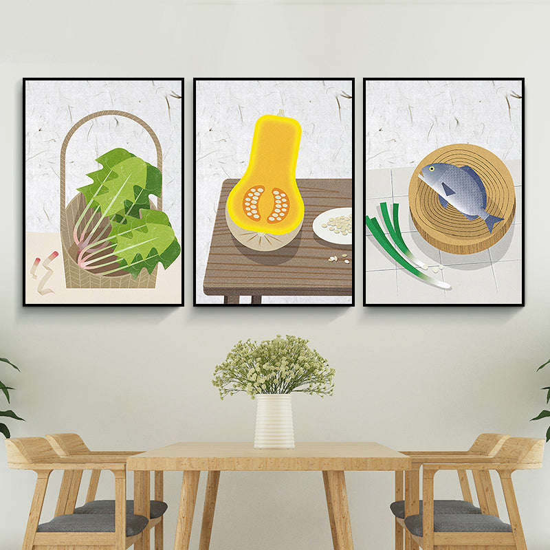 Vegetable and Meat Canvas Print Dining Room Painting Grey Wall Art Set (Multiple Sizes)
