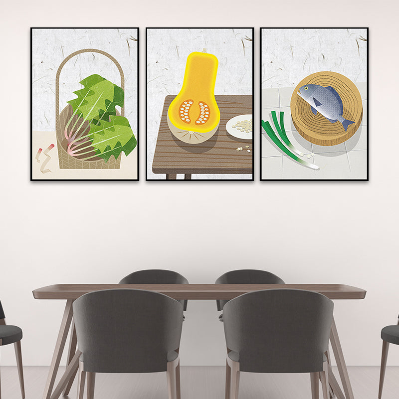 Vegetable and Meat Canvas Print Dining Room Painting Grey Wall Art Set (Multiple Sizes)