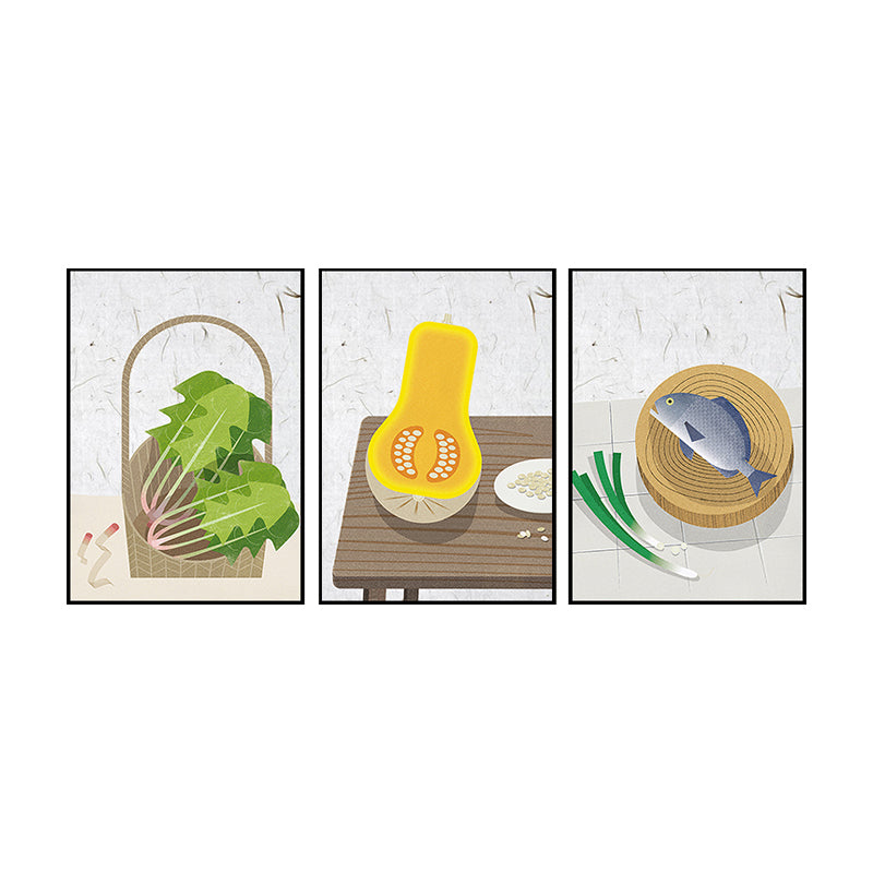 Vegetable and Meat Canvas Print Dining Room Painting Grey Wall Art Set (Multiple Sizes)