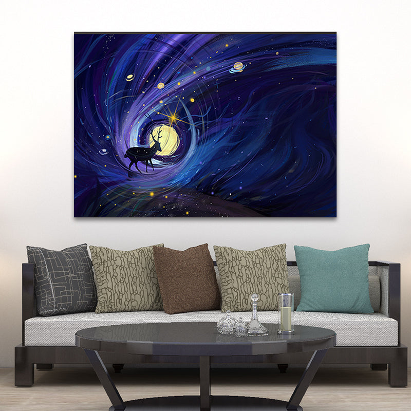 Children's Art Canvas Art Soft Color Fantasy and Deer Wall Decor for Children Bedroom