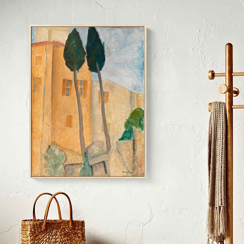 Kids Cannes Town Scenery Canvas Art Yellow Living Room Wall Decor, Textured Surface