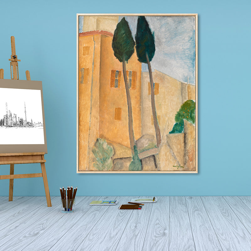 Kids Cannes Town Scenery Canvas Art Yellow Living Room Wall Decor, Textured Surface