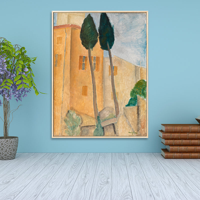 Kids Cannes Town Scenery Canvas Art Yellow Living Room Wall Decor, Textured Surface