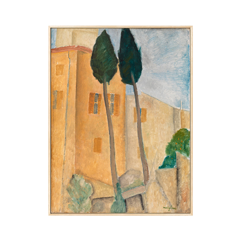 Kids Cannes Town Scenery Canvas Art Yellow Living Room Wall Decor, Textured Surface