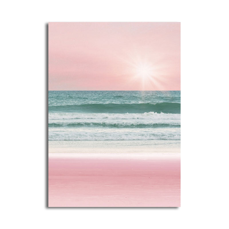 Tropical Seascape Wrapped Canvas in Pink-Blue Girls Bedroom Wall Art Print, Textured