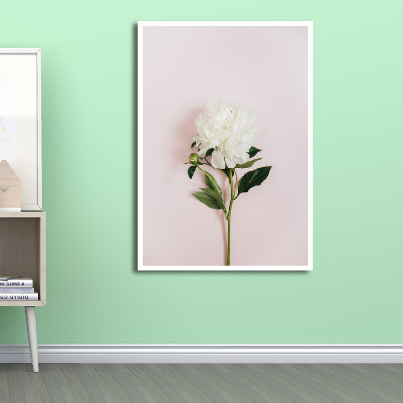 Toile de décoration murale avec plantes nordiques, impression artistique texturée de couleur douce pour chambre de filles