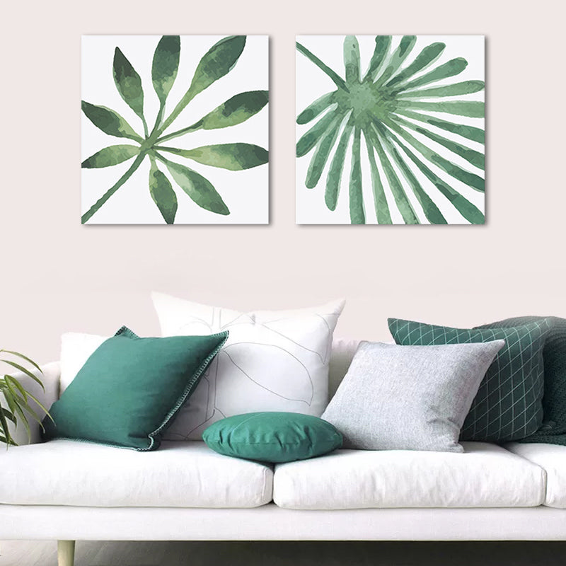 Farmhouse Fan Palm Leaves Canvas Green Tropix Plant Wall Art Set for Living Room