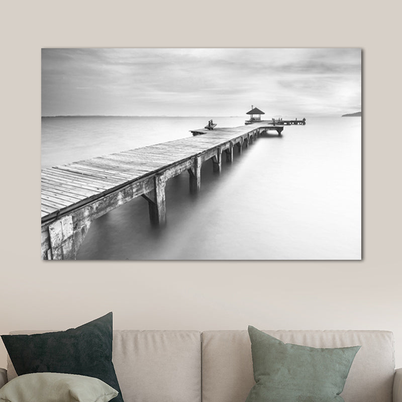 Impression d'art moderne sur pont et paysage marin, décoration murale texturée de couleur claire pour salon