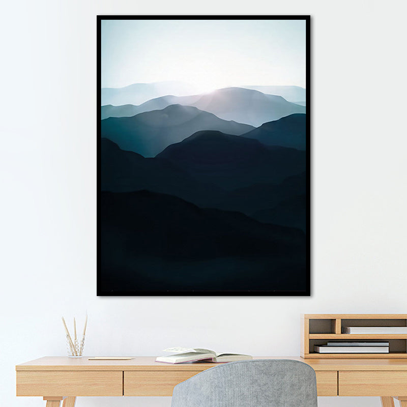 Dark Color Foggy Mountains Canvas Art Nature Landscape Modern Textured Wall Decor