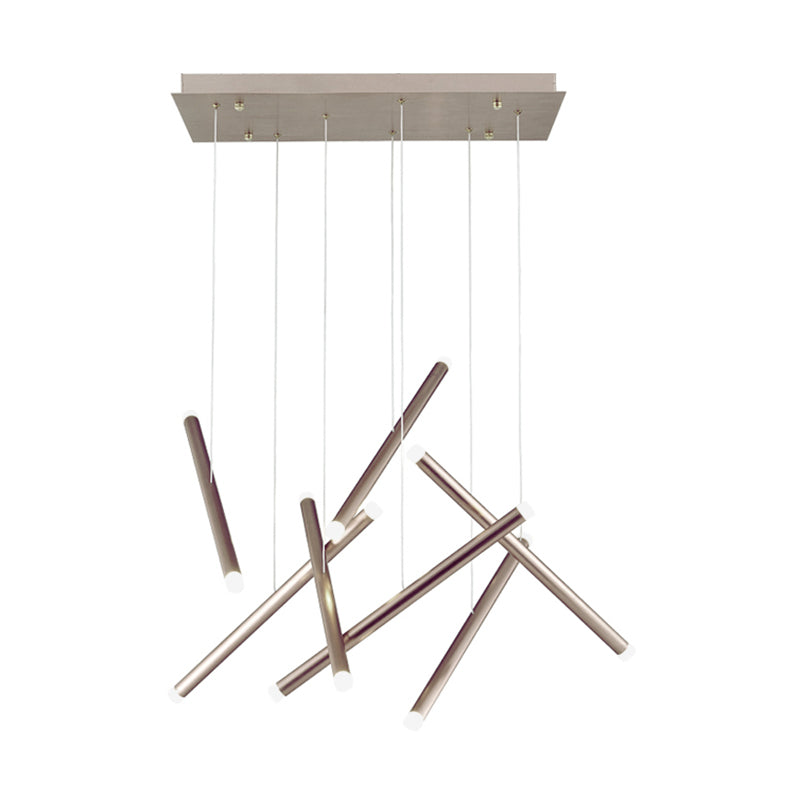 Brown/Gold/Rose Gold Flute Cluster Pendant Light Simple Style 7 Lights Metal Pendant Light for Dining Room in Warm/White