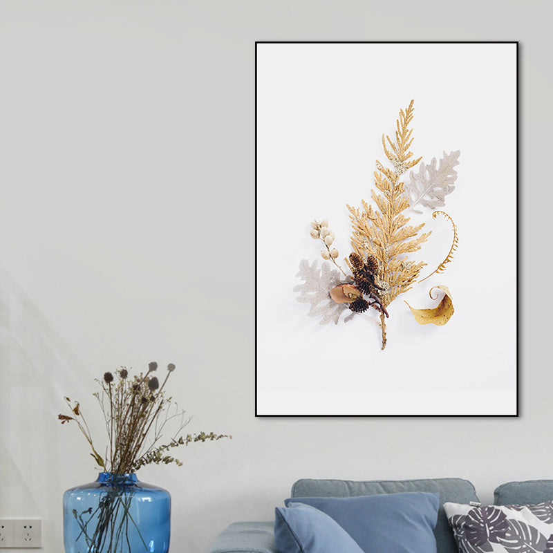 Canvas Home Decor Wall Art Minimalism Leaf and Gold Powder Paintings in Light Color