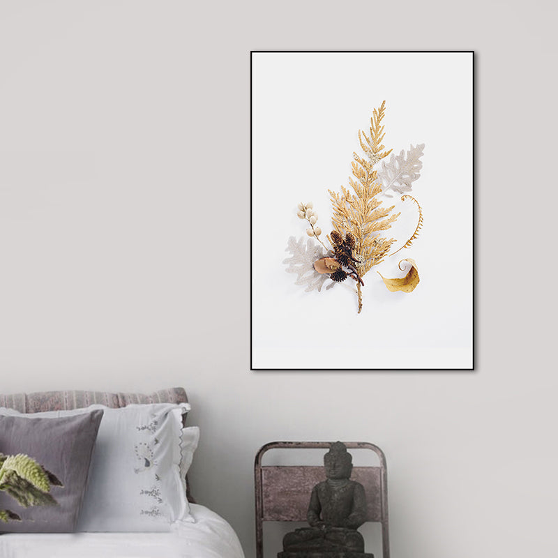 Canvas Home Decor Wall Art Minimalism Leaf and Gold Powder Paintings in Light Color