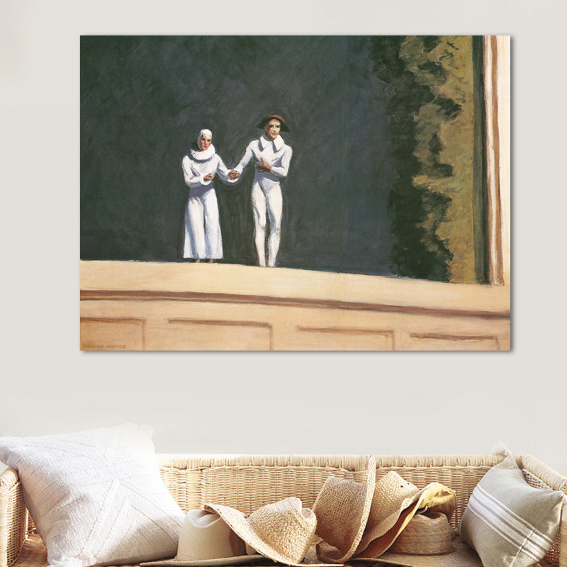 Building and Trees Painting in Light Color Traditional Style Wall Art for Playroom