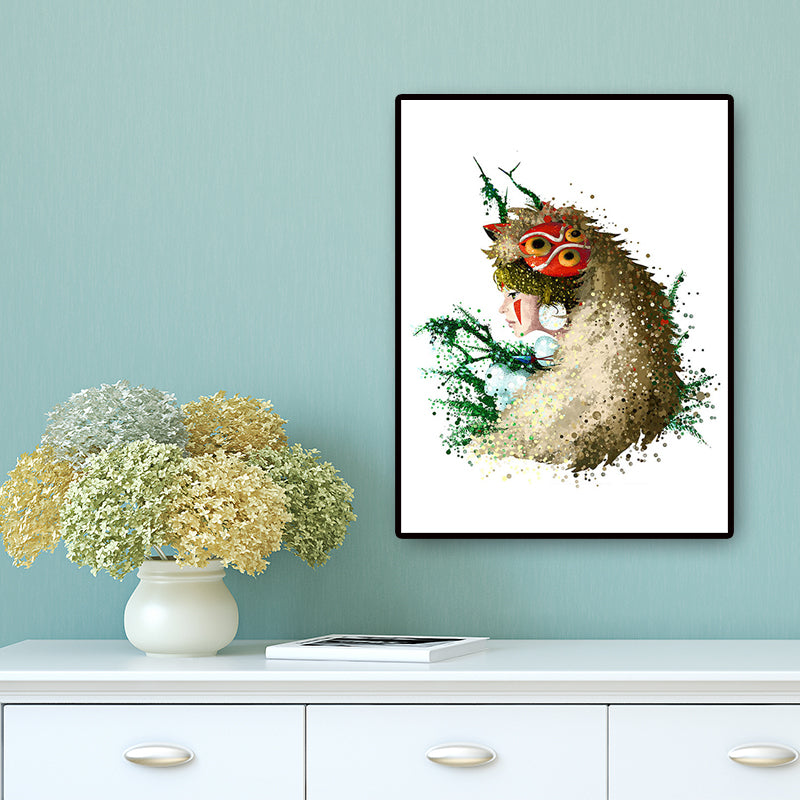 Figure Painting Tribal Woman Canvas Kids Style Textured Wall Art for Child Room