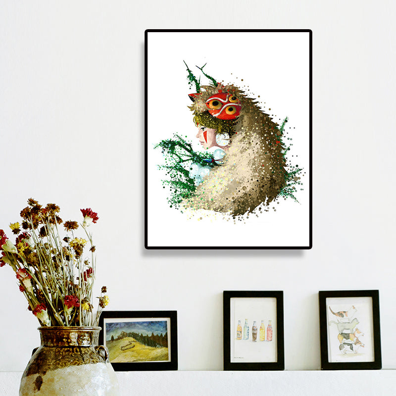 Figure Painting Tribal Woman Canvas Kids Style Textured Wall Art for Child Room