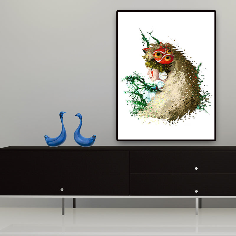 Figure Painting Tribal Woman Canvas Kids Style Textured Wall Art for Child Room