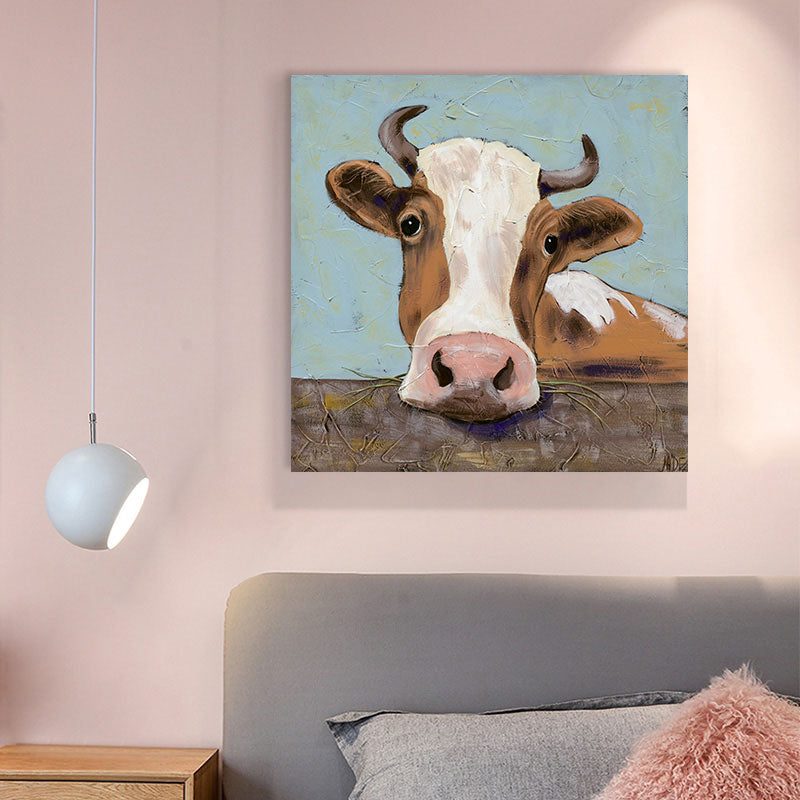 Country Farm Animal Painting Art Print Soft Color Bedroom Wall Decoration, Textured