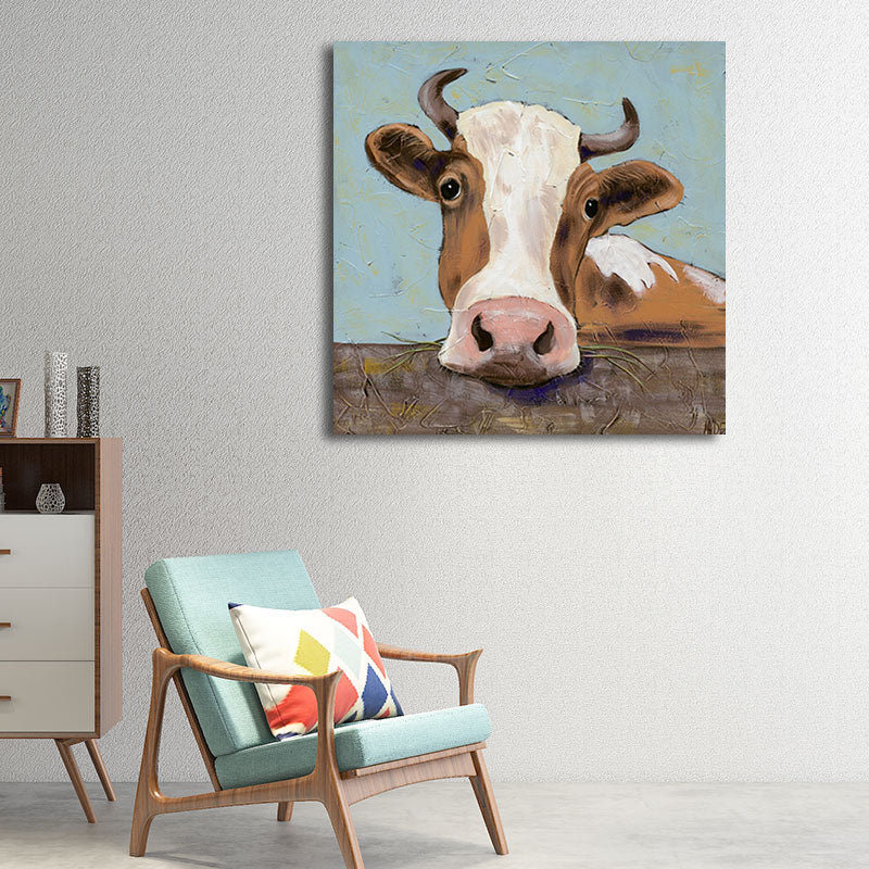 Country Farm Animal Painting Art Print Soft Color Bedroom Wall Decoration, Textured