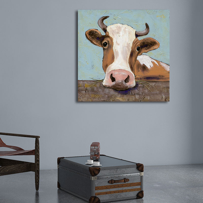 Country Farm Animal Painting Art Print Soft Color Bedroom Wall Decoration, Textured