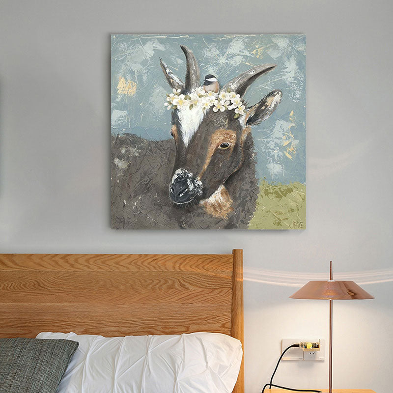 Country Farm Animal Painting Art Print Soft Color Bedroom Wall Decoration, Textured