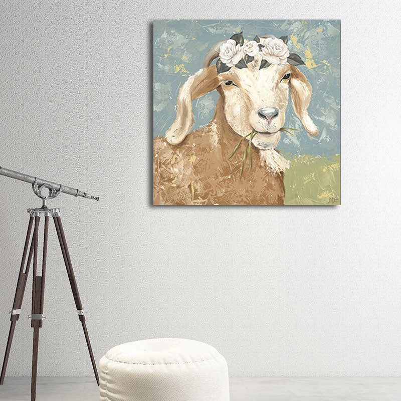 Country Farm Animal Painting Art Print Soft Color Bedroom Wall Decoration, Textured