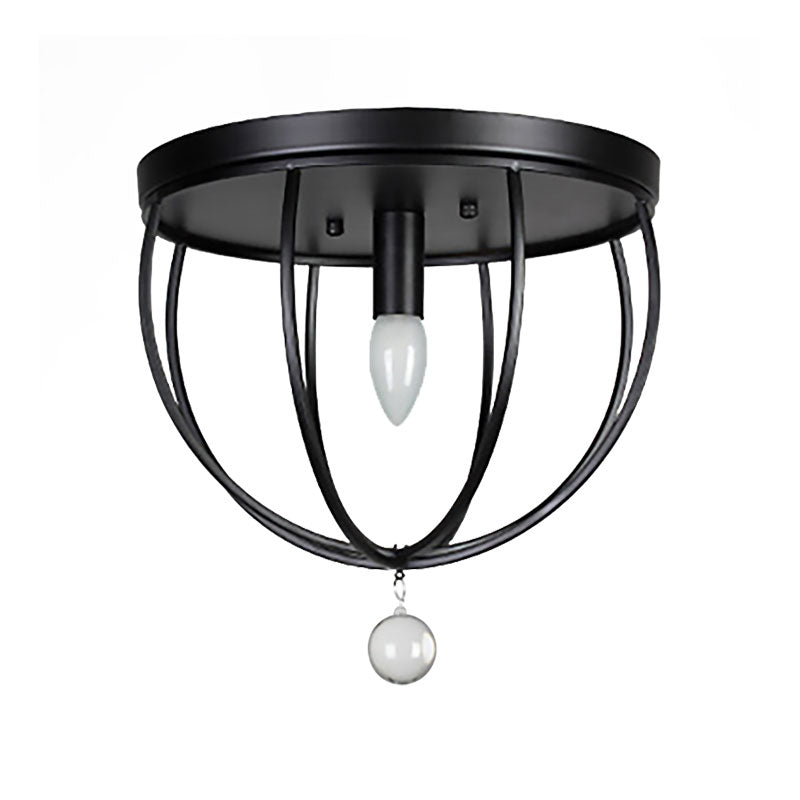 1/4/5-Head Wire Cage Flush Ceiling Light with Clear Crystal Ball Retro Black Metallic Flush Mount Light