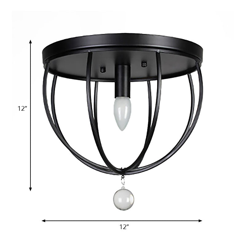 1/4/5-Head Wire Cage Flush Ceiling Light with Clear Crystal Ball Retro Black Metallic Flush Mount Light