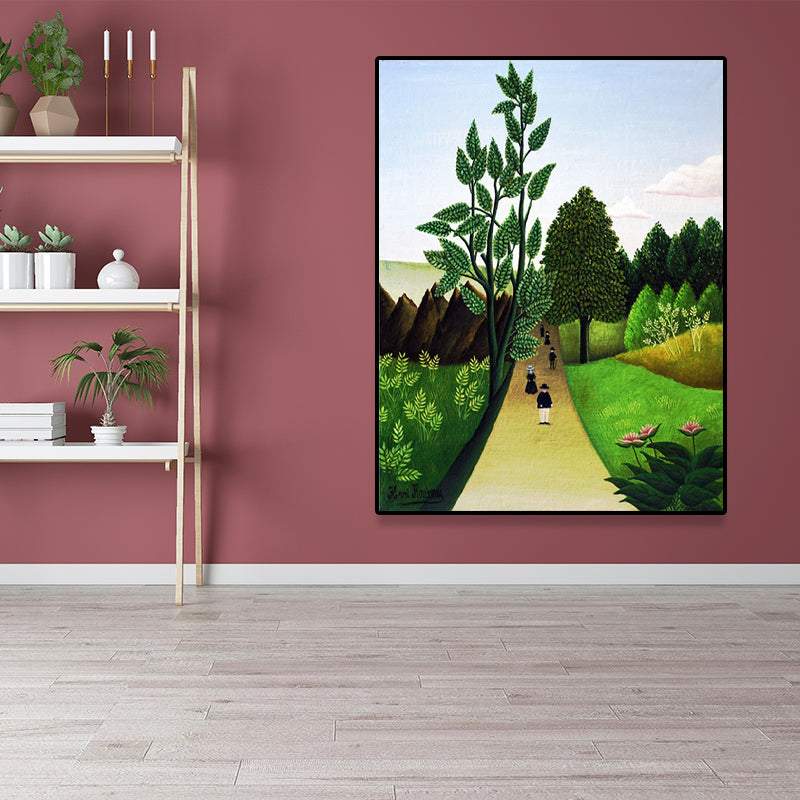 Green Wooded Pathway Wall Art Scenery Kids Style Textured Canvas Print for Nursery