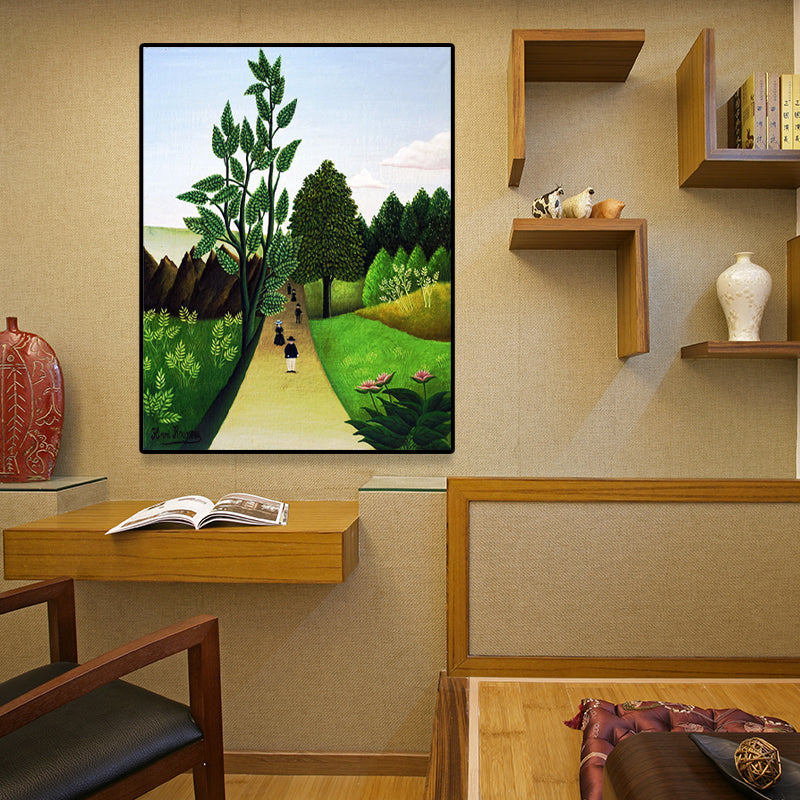 Green Wooded Pathway Wall Art Scenery Kids Style Textured Canvas Print for Nursery