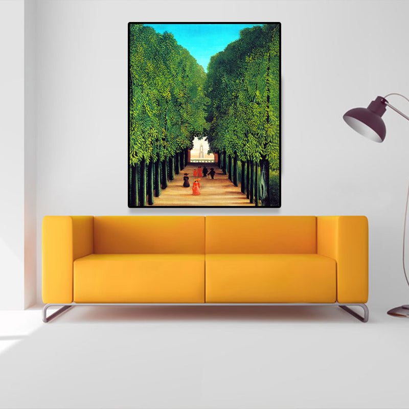 Green Wooded Pathway Wall Art Scenery Kids Style Textured Canvas Print for Nursery