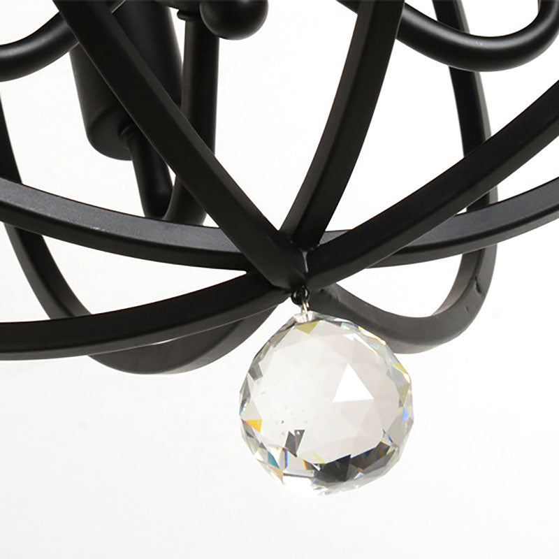 1/4/5-Head Wire Cage Flush Ceiling Light with Clear Crystal Ball Retro Black Metallic Flush Mount Light