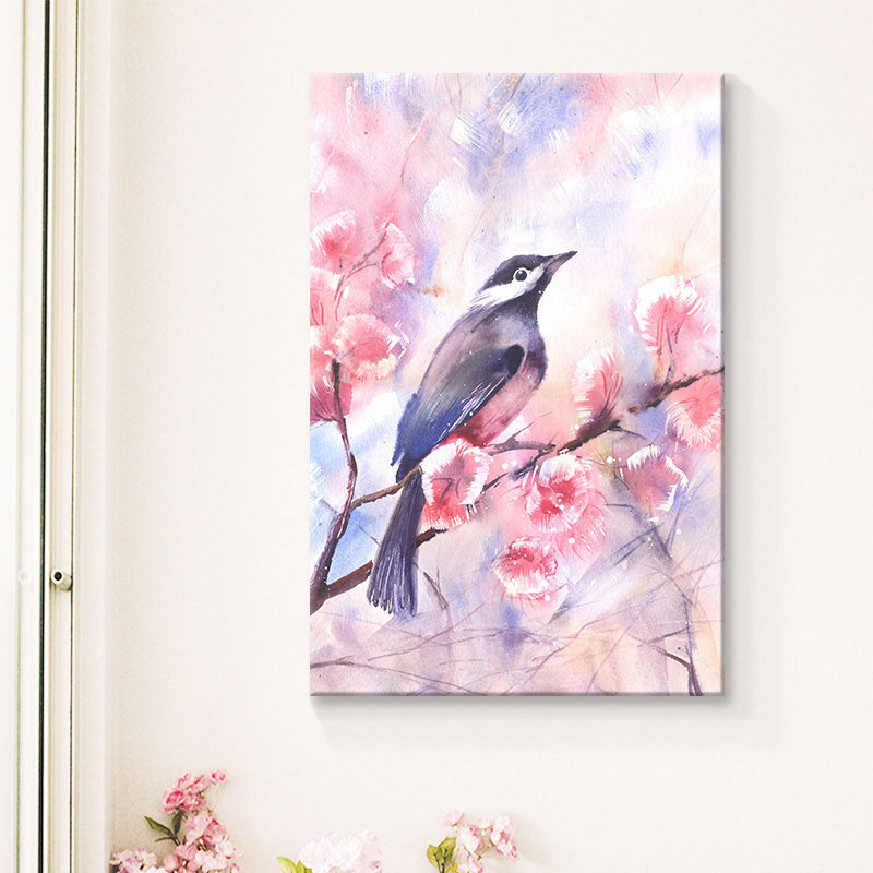 Rustikaler Vogel-Gemälde-Leinwanddruck, pastellfarben, strukturierte Wanddekoration für das Wohnzimmer