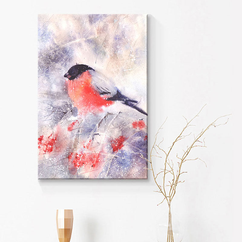 Rustikaler Vogel-Gemälde-Leinwanddruck, pastellfarben, strukturierte Wanddekoration für das Wohnzimmer