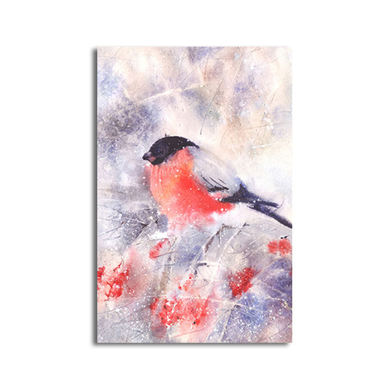 Rustikaler Vogel-Gemälde-Leinwanddruck, pastellfarben, strukturierte Wanddekoration für das Wohnzimmer