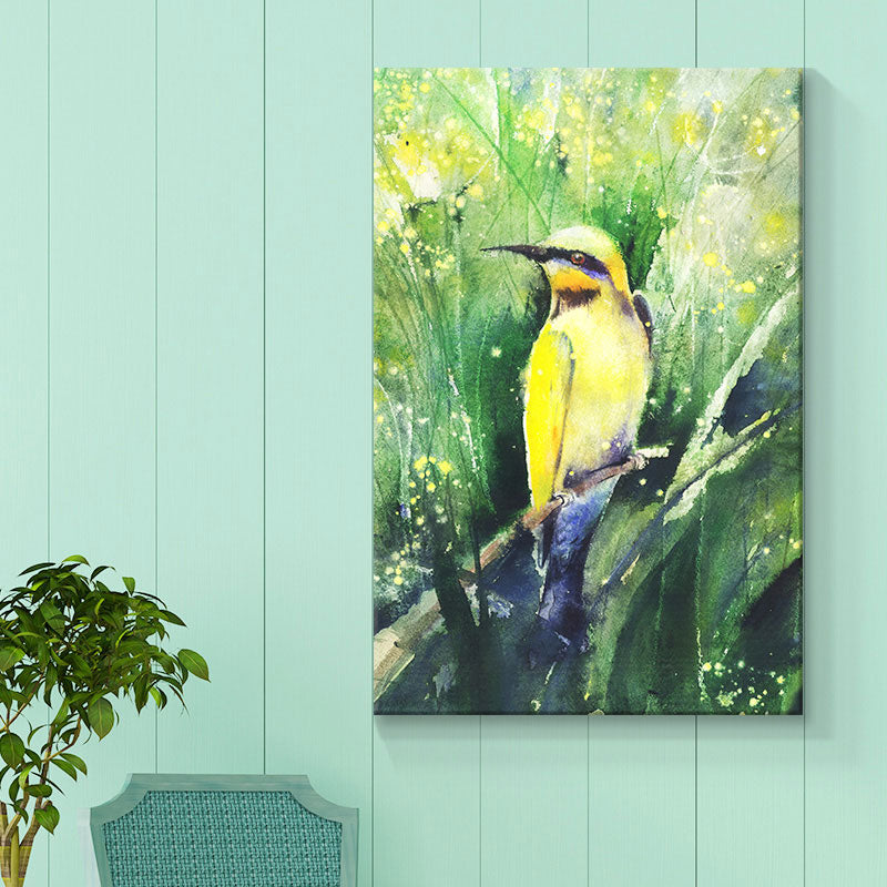 Rustikaler Vogel-Gemälde-Leinwanddruck, pastellfarben, strukturierte Wanddekoration für das Wohnzimmer