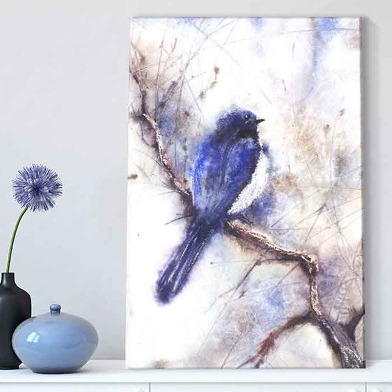 Rustikaler Vogel-Gemälde-Leinwanddruck, pastellfarben, strukturierte Wanddekoration für das Wohnzimmer