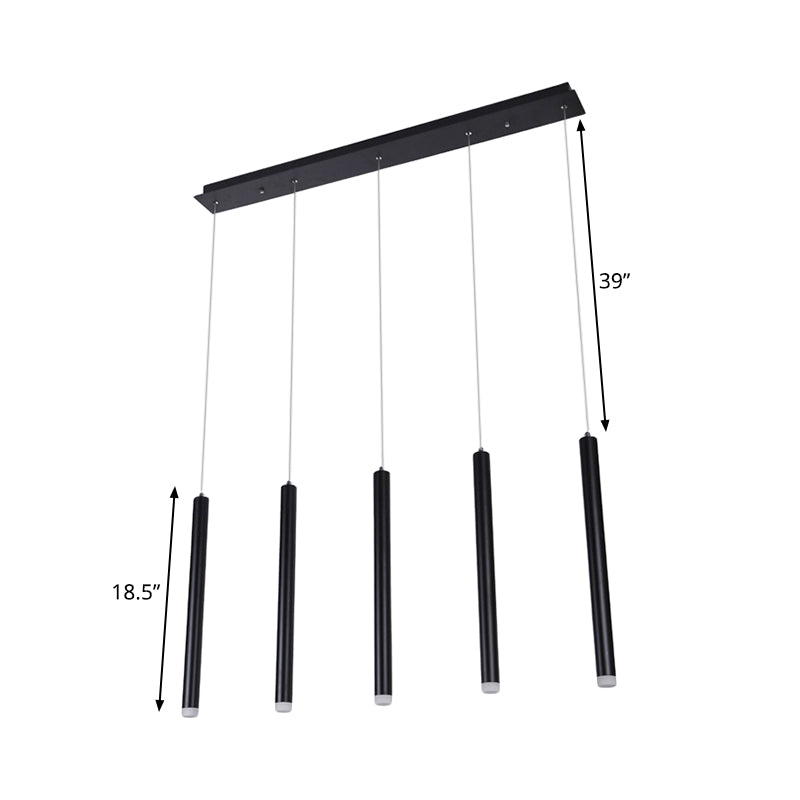 Black Pipe Pendant Lighting Modern 5/16 Lights Metal Cluster Pendant Light with Linear/Round/Rectangle Canopy in Warm/White