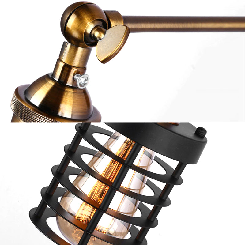 Metal Caged Wall Lighting Industrial Rustic 1 Light Indoor Mini Wall Mount Light with Cylindrical Shade