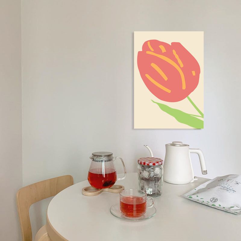 Illustration Tulip Wall Decor Red Vintage Canvas Print for Dining Room, Multiple Sizes