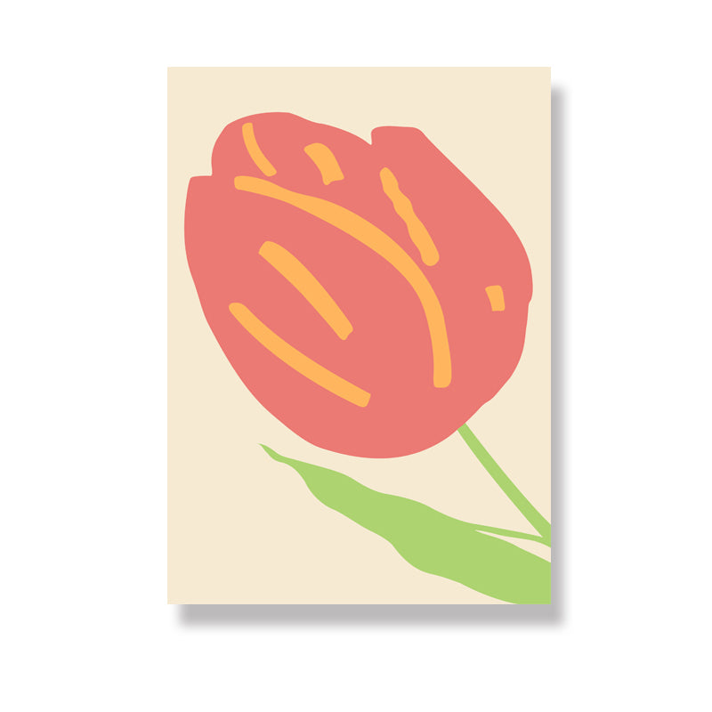 Illustration Tulip Wall Decor Red Vintage Canvas Print for Dining Room, Multiple Sizes