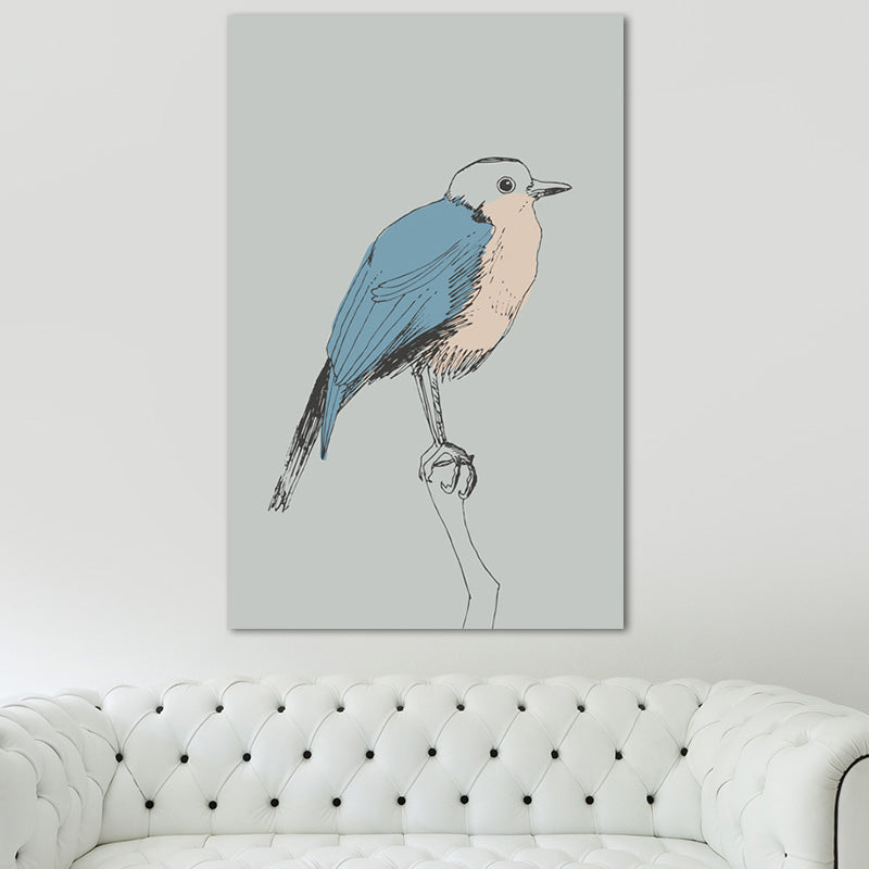Canvas Blue Wall Decor Minimalist Bird Art Print for Nursery, Multiple Size Options