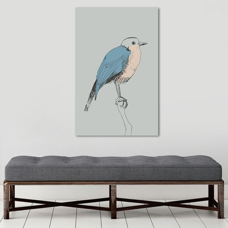 Canvas Blue Wall Decor Minimalist Bird Art Print for Nursery, Multiple Size Options
