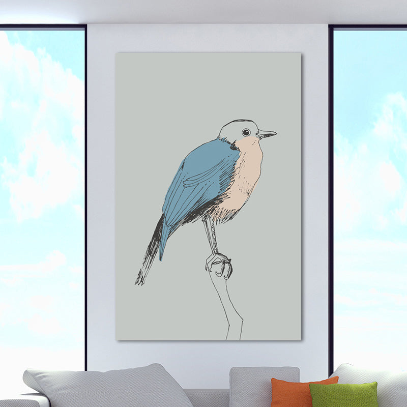 Canvas Blue Wall Decor Minimalist Bird Art Print for Nursery, Multiple Size Options