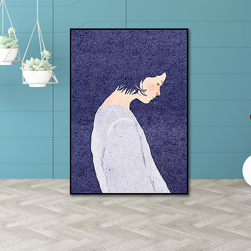 Nordic Woman Art Print Canvas Textured Purple Wall Decor for Living Room, Multiple Sizes