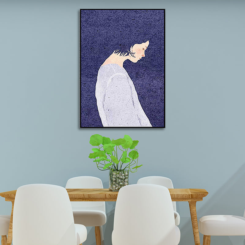 Nordic Woman Art Print Canvas Textured Purple Wall Decor for Living Room, Multiple Sizes