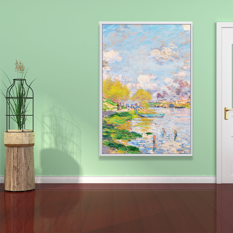 Spring in River Wall Decor Farmhouse Picturesque Scenery Canvas Art in Light Color