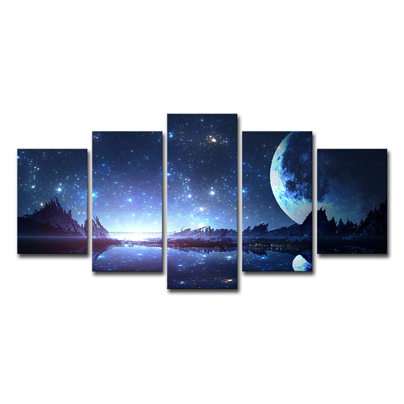 Kids Style Canvas Blue Starry Night and Forest Wall Decor, Multiple Sizes Options